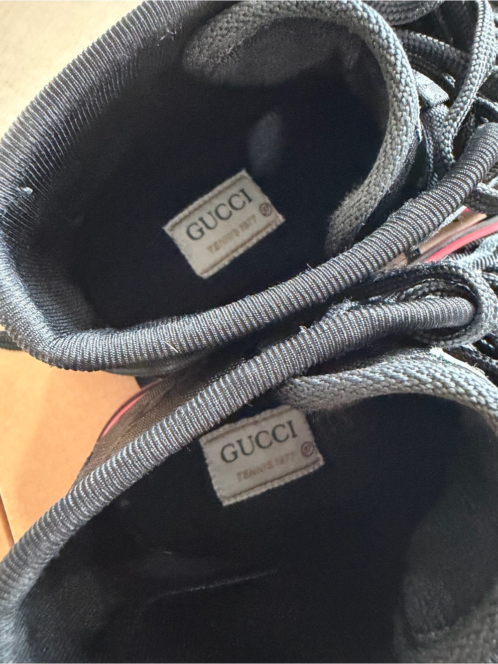 Gucci Black High-Top Sneakers with Red & Green Stripe - Picture 6 of 7